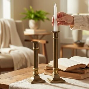 Vintage CENTURY Solid Brass Handmade Set Candle Holders 12” & 16”Holiday Ready